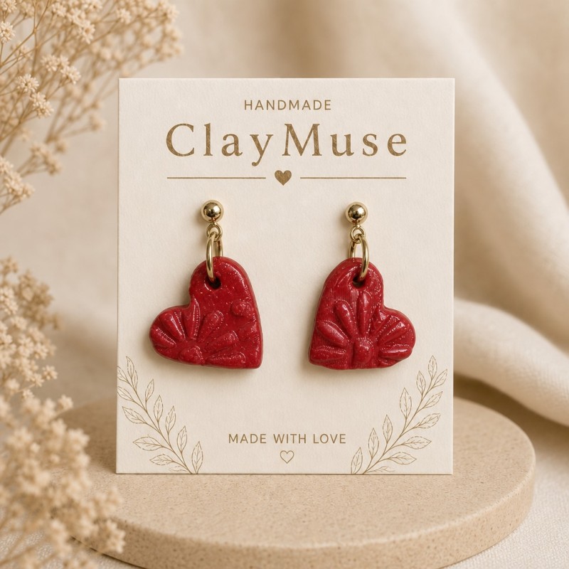 Heart-shaped polymer clay earrings
